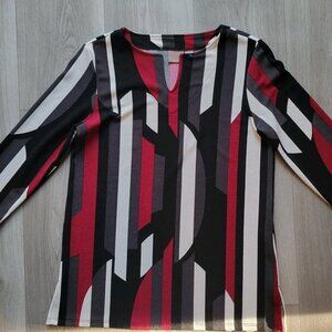 CHICOS EASYWEAR RED, BLACK WHITE SHAPE TOP 0 Geometric Xl